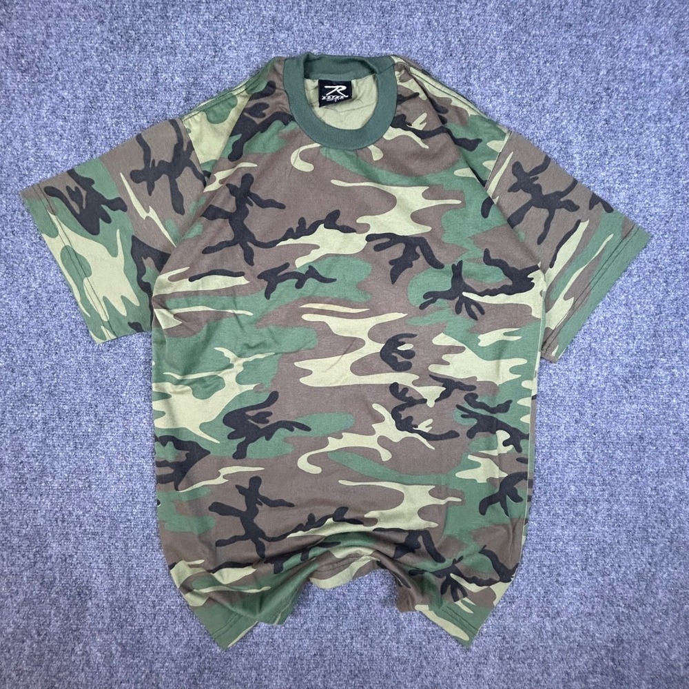 Rothco Mens Woodland Camo T-Shirt Made in USA Green Brown Camouflage Large
